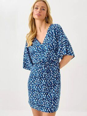 NWT! Lilly Pulitzer Lilly Pulitzer Adalyn Blue Multi-Print V-Neck Dress, Size 2